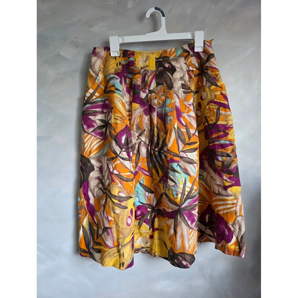 Lafayette 148 New York Linen Tropical Floral Print A-line Pockets Sz 10